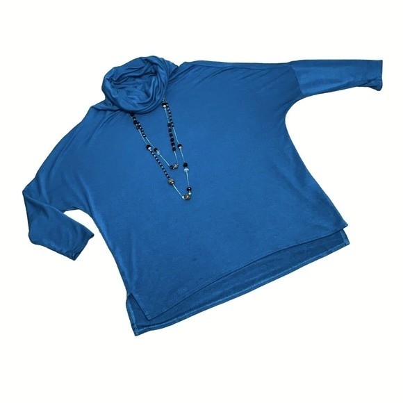 Small CASLON Women's Oversized Sweater Tunic Teal Blue Pullover Cowl Neck Excell - Picture 1 of 7